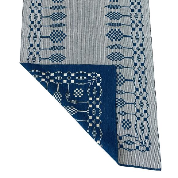 Vintage Handwoven Overshot Table Runner Or Wall Tapestry, Tree Pattern - Picture 7 of 7